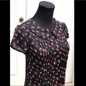 Floral Black Collared Blouse